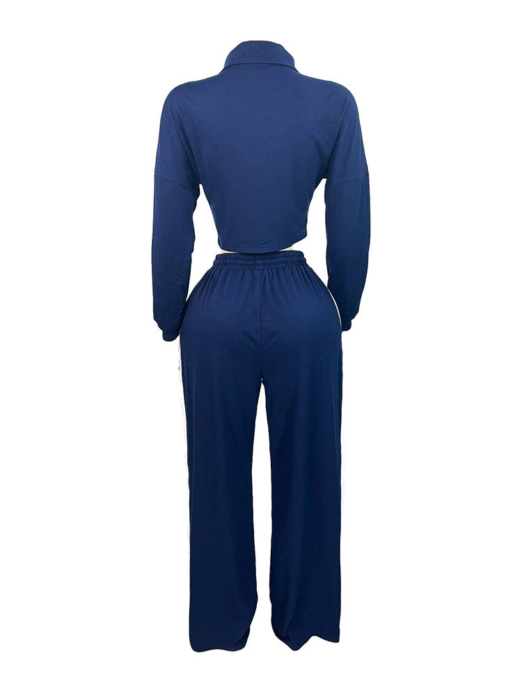 Contrast Jacket & Wide Pants Set