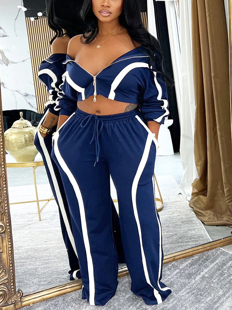 Contrast Jacket & Wide Pants Set