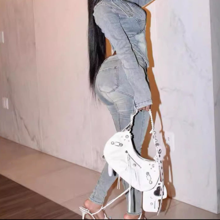 Denim Zip Up Cropped Jacket Bodycon