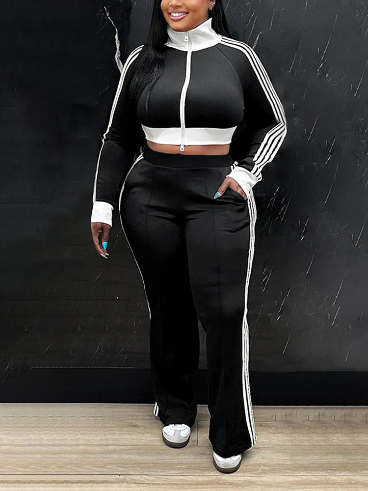 Striped Zip Jacket & Pants Set