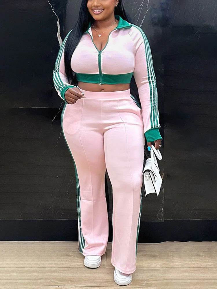 Striped Zip Jacket & Pants Set