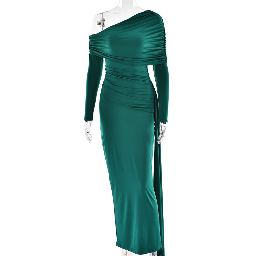 Off-Shoulder Ribbon Wrap Bodycon Dress