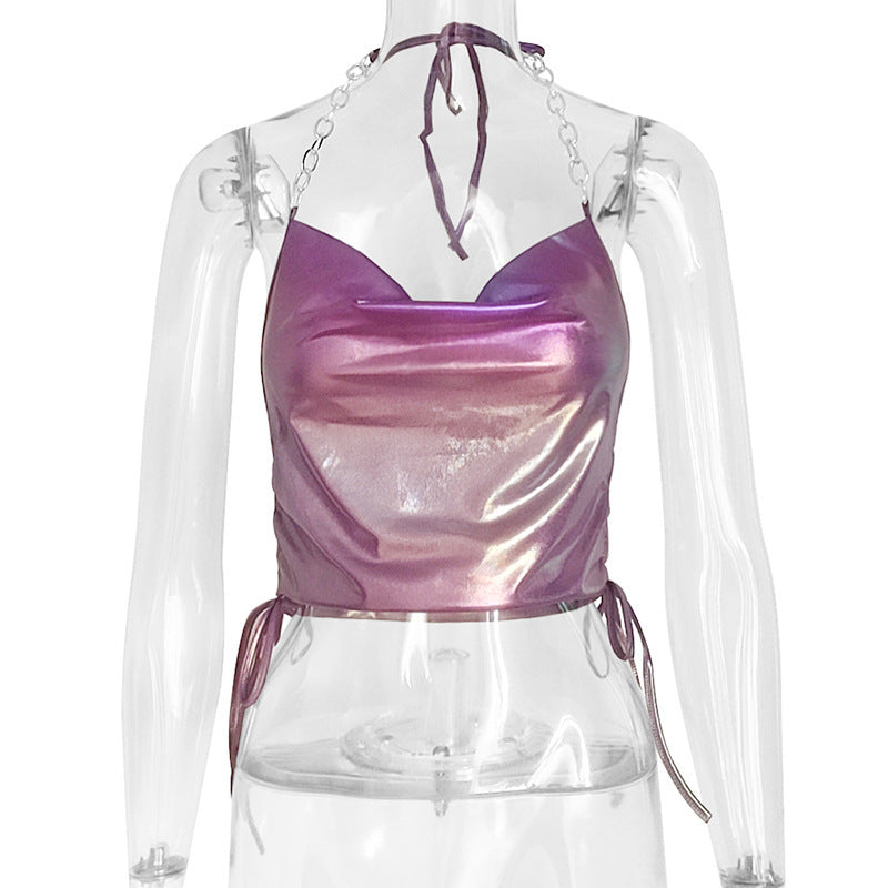 Color-Blocking Halter Crop Top