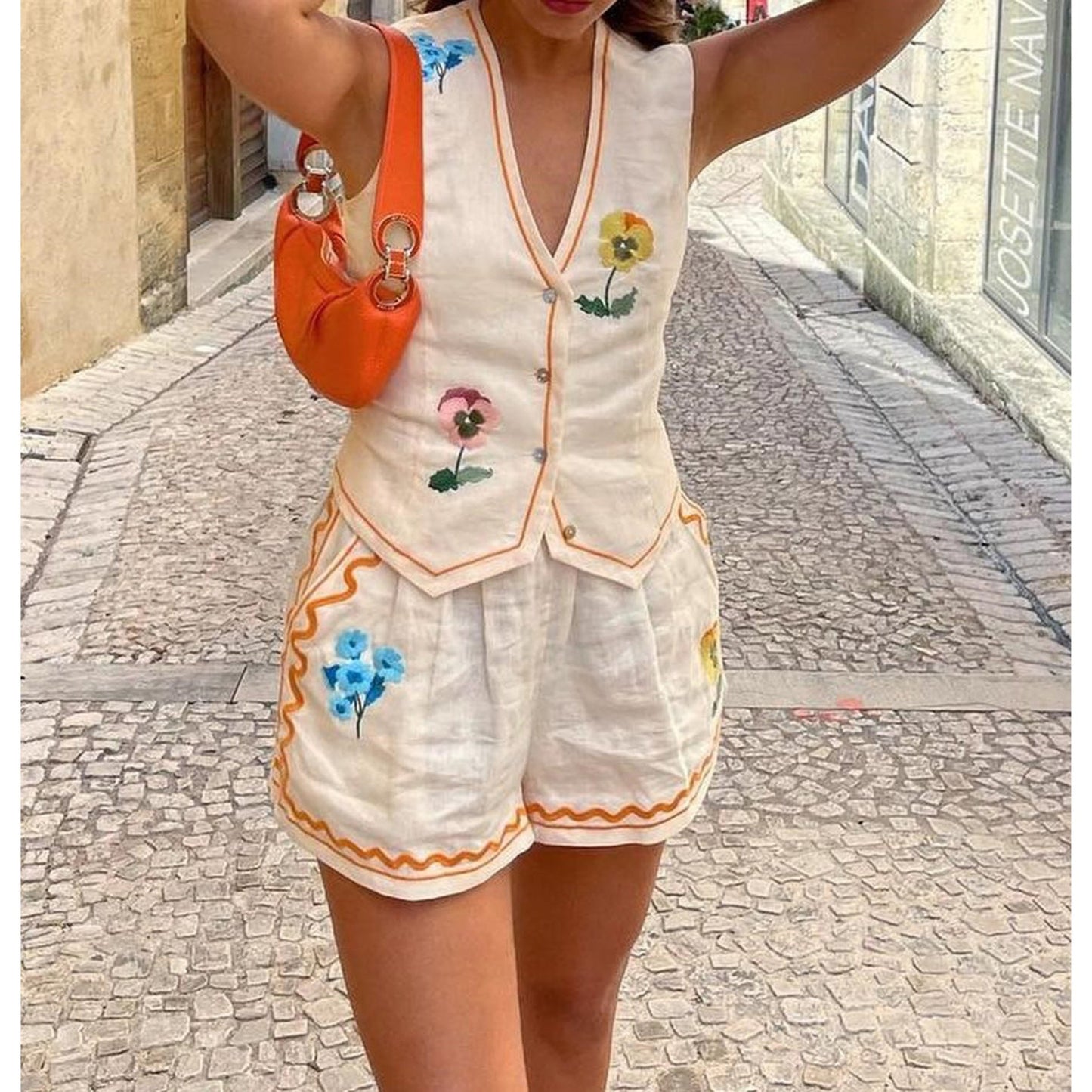 2 Piece Outfits Casual Button Vest  Set