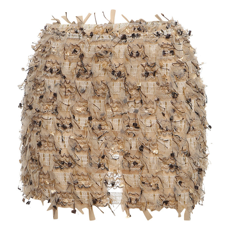 Personality striped tassel slim hip skirt