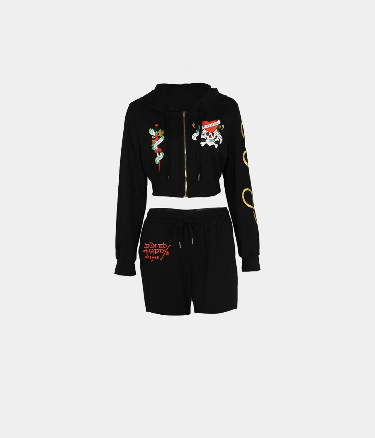 Exposed navel leopard print hoodie set