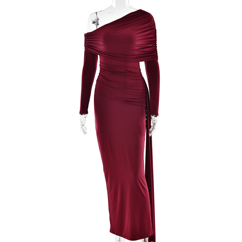 Off-Shoulder Ribbon Wrap Bodycon Dress