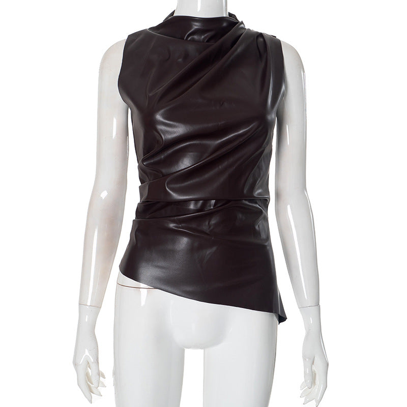 Leather Tailored Asymmetrical Hem Top