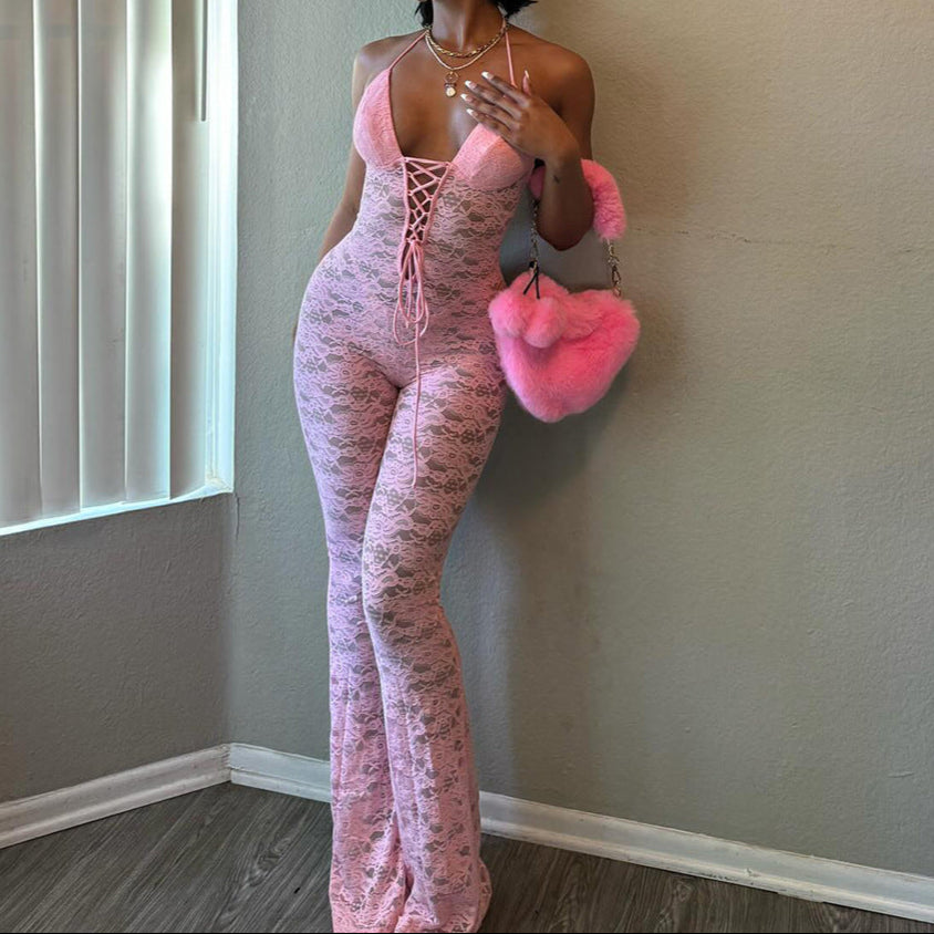 Lace Stretch See Through V Neck  Backlessoutfits