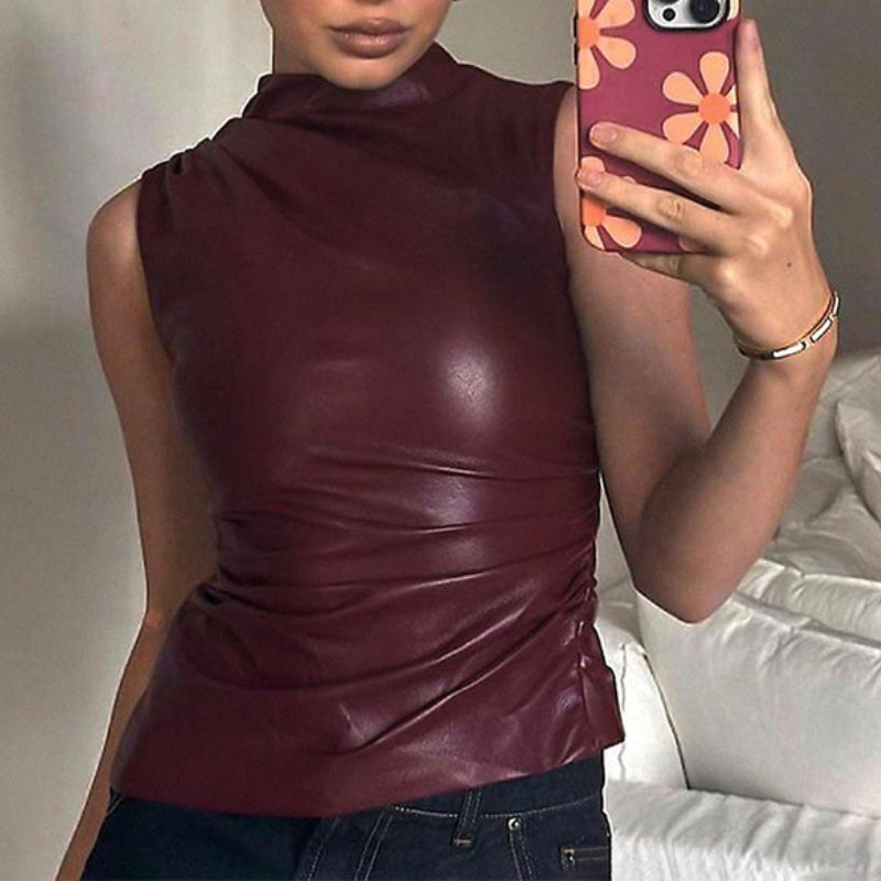 Leather Tailored Asymmetrical Hem Top
