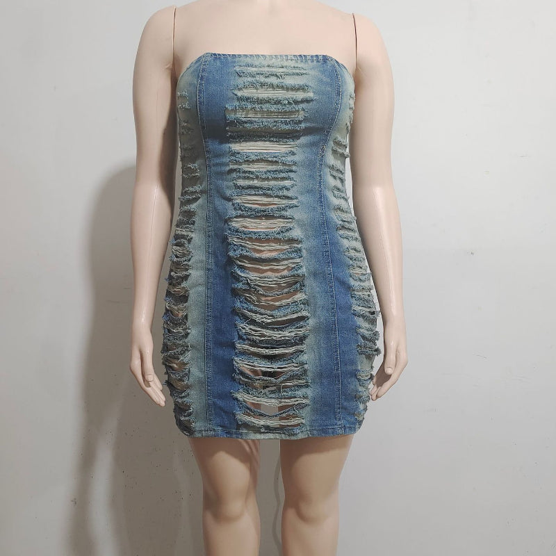 Sexy Distressed Denim Dress