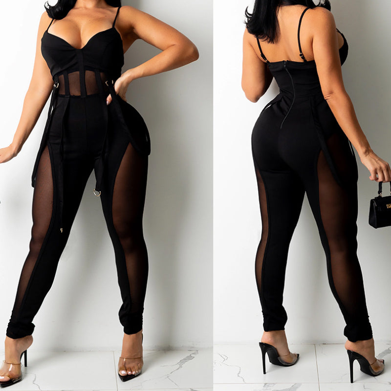 Sheer Mesh Halter Jumpsuit