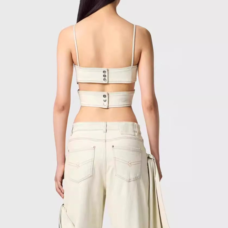 Bow bandeau distressed jeans set