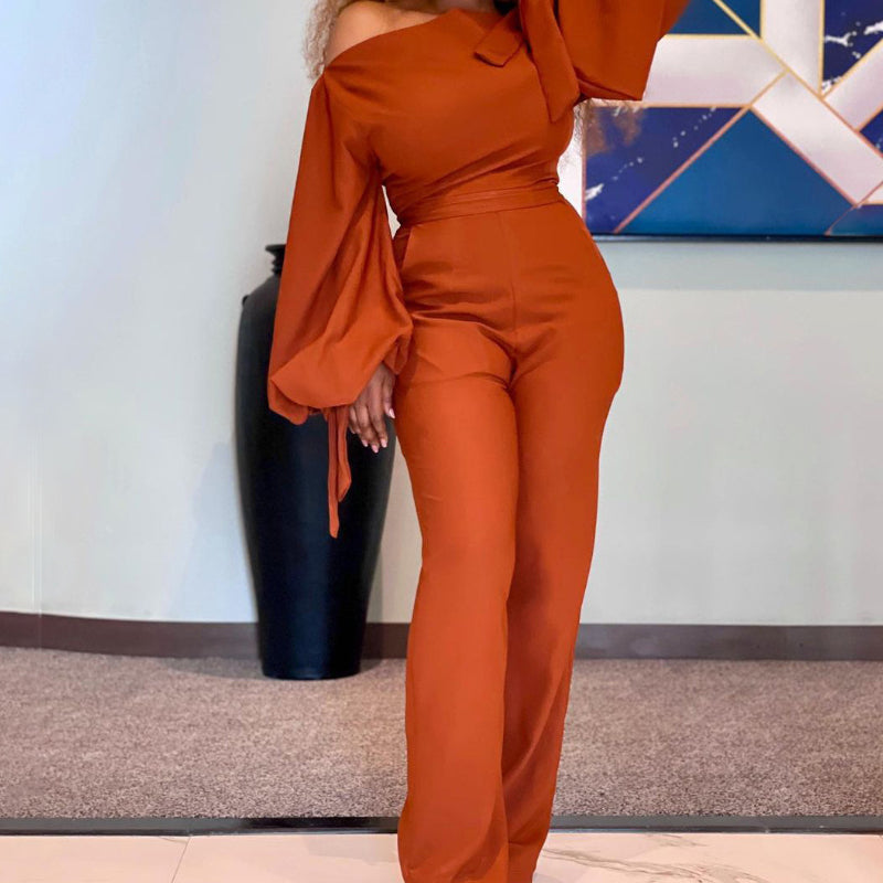 Off-Shoulder Relaxed Wide-Leg Jumpsuit