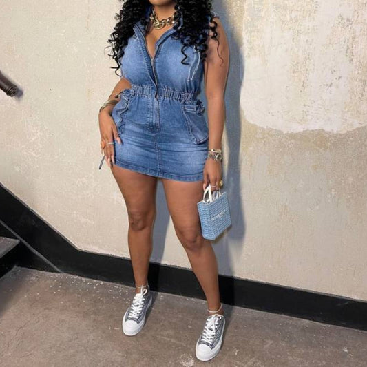 Vest drawstring slim dress