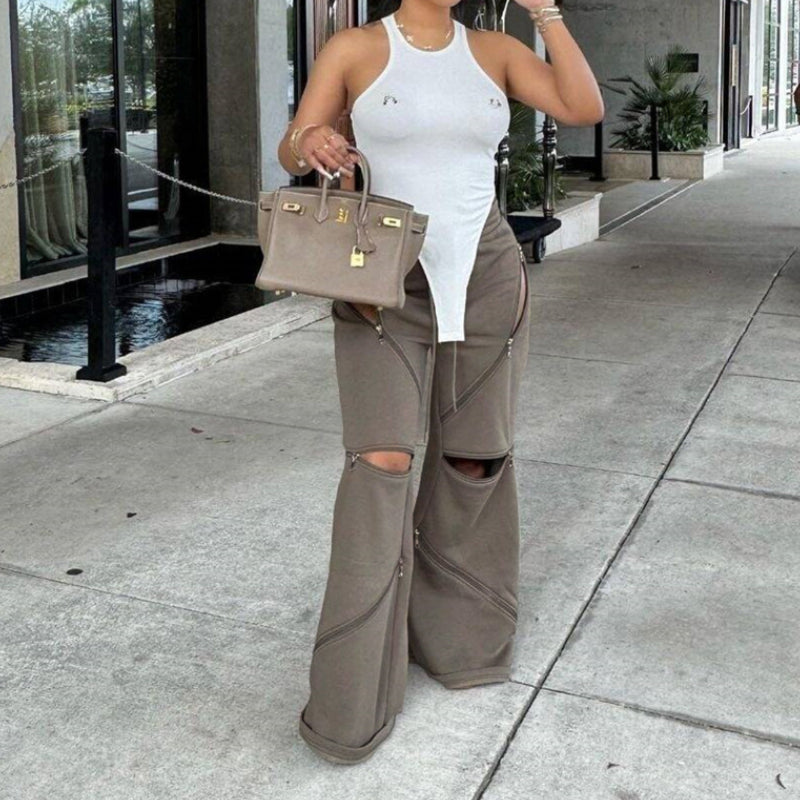 Loose Straight-Leg Flared Pants