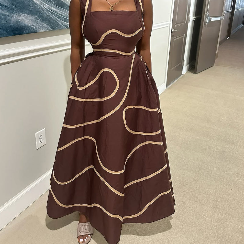 Square collar Cinched Waist slip dress