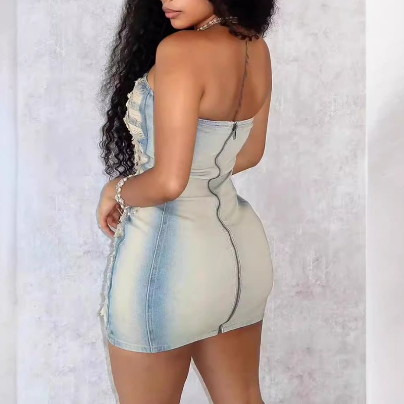 Sexy Distressed Denim Dress