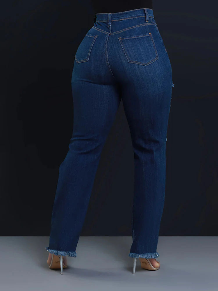 Distressed Asymmetrical Zip Jeans