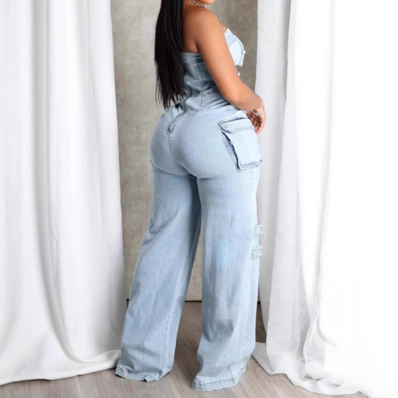 Denim Jumpsuit Corset Cargo Pants