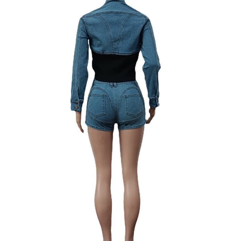 Color-Blocking Slim-Fit Denim Set