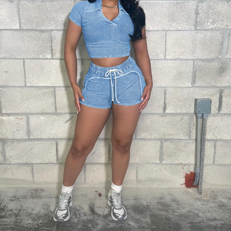 Textured Washed-Faded Casual Set