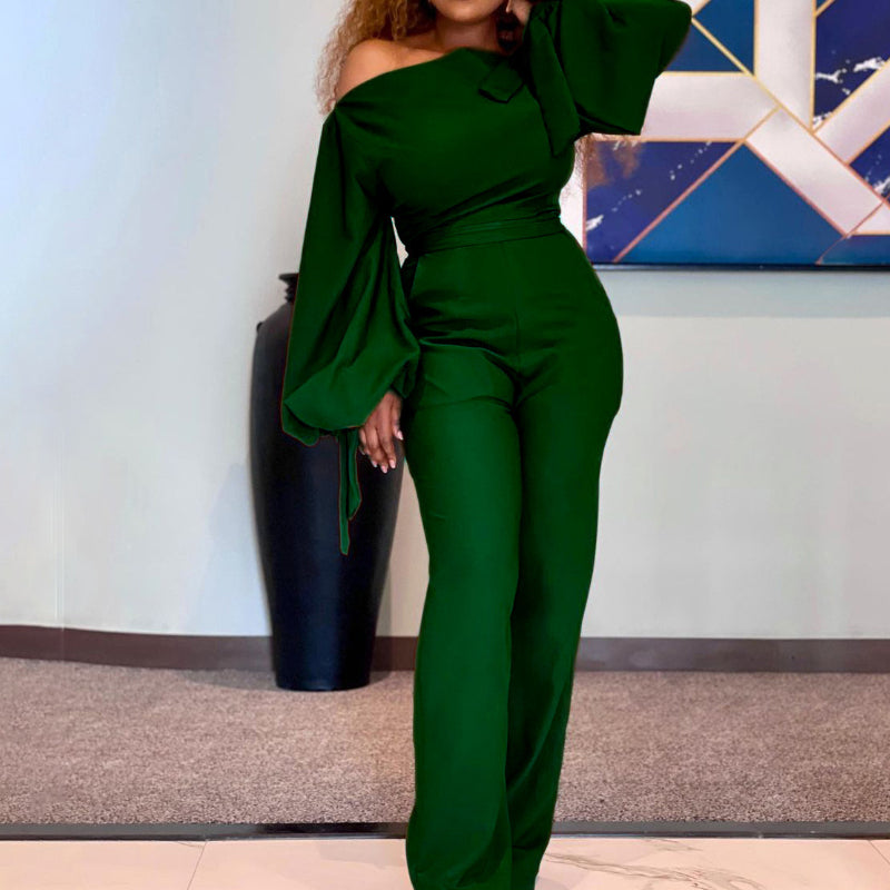 Off-Shoulder Relaxed Wide-Leg Jumpsuit