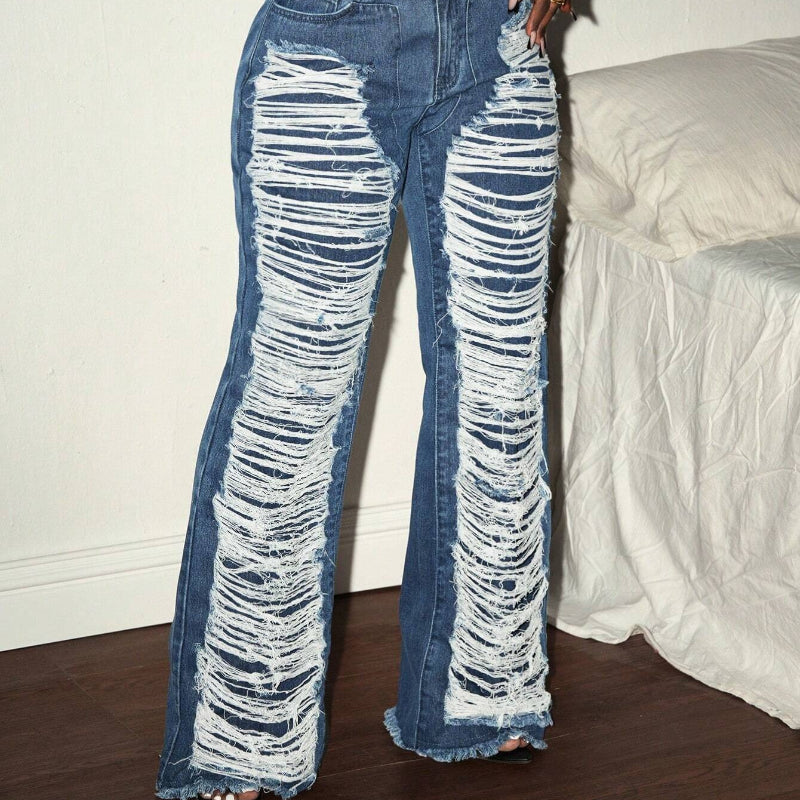 Feeling ripped jeans female loose wide-leg straight