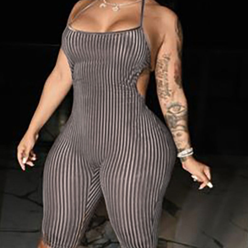 Strap Backless Ribbed Knit tube Rompe