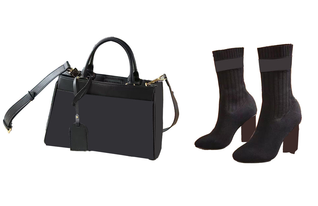 Knit Ankle Boots and Bag Set
