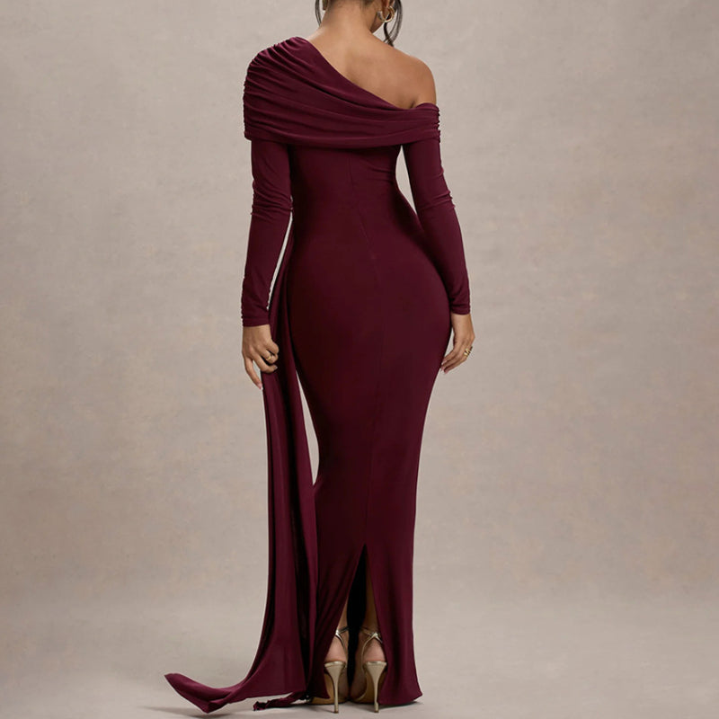 Off-Shoulder Ribbon Wrap Bodycon Dress