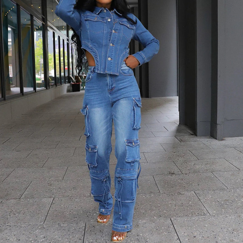 Casual Washed Denim Set