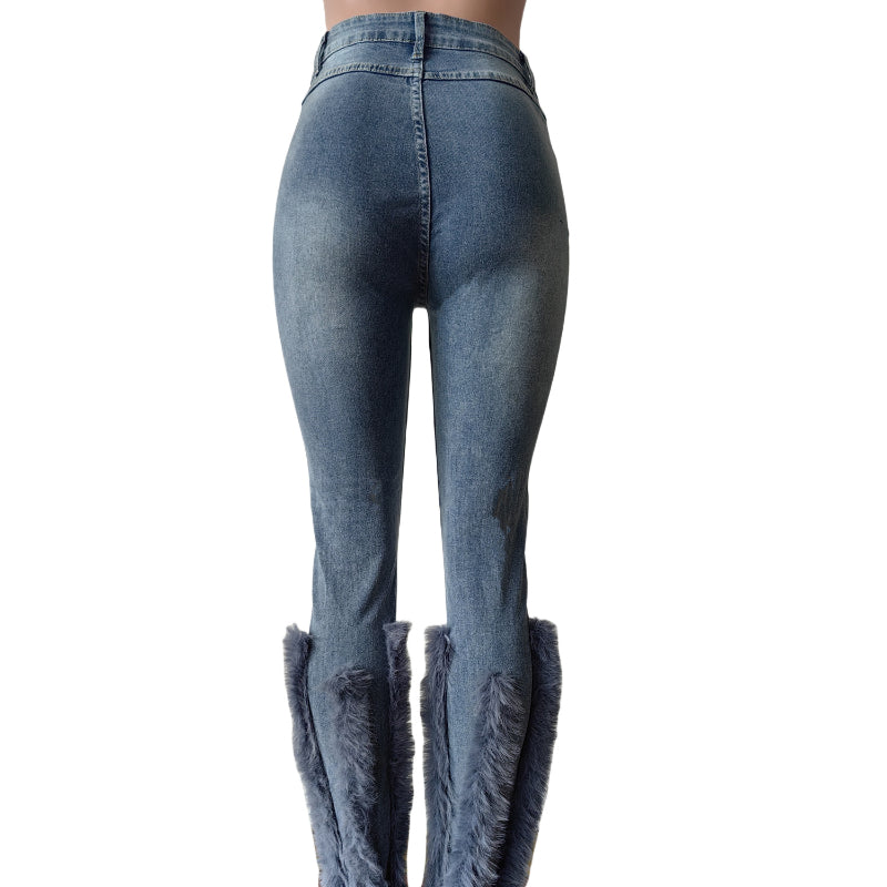 Pearl-Embellished Vintage Feather Jeans