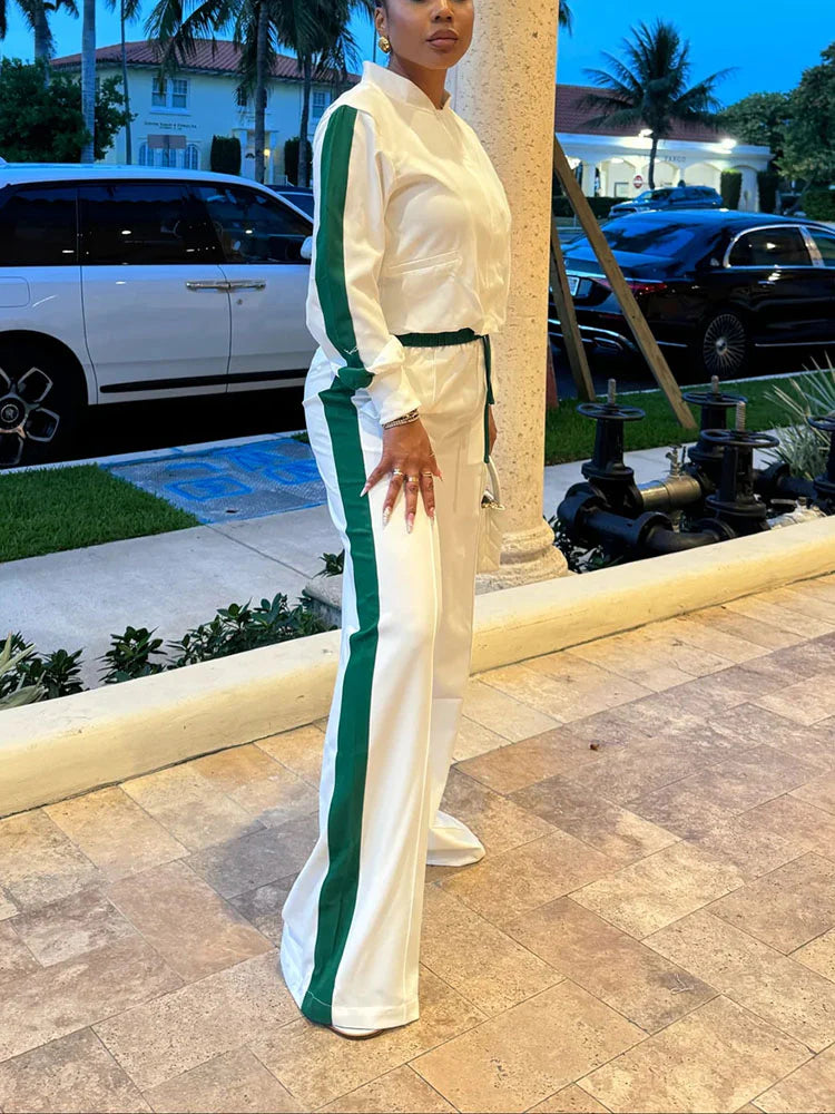 Contrast Crop Top & Wide Pants Set