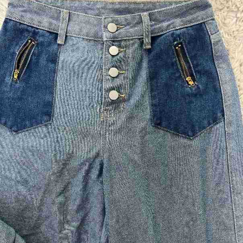 Casual Color-Block Denim Set