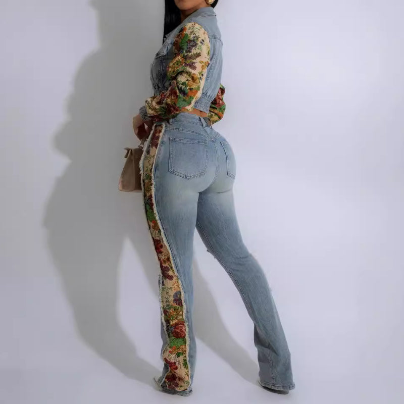 Vintage Denim Jeans with Lace Trim Set