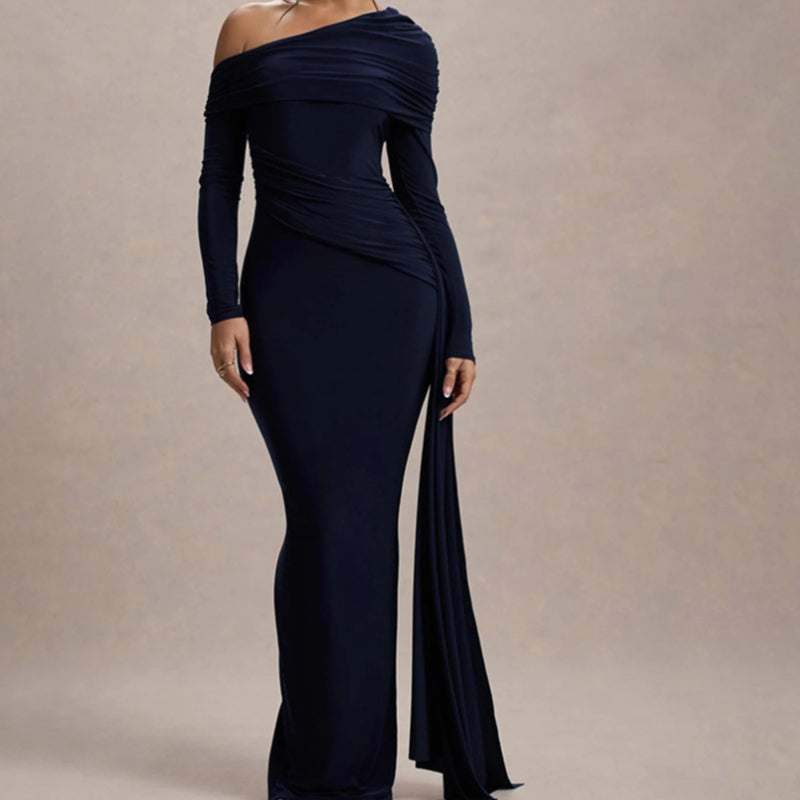 Off-Shoulder Ribbon Wrap Bodycon Dress