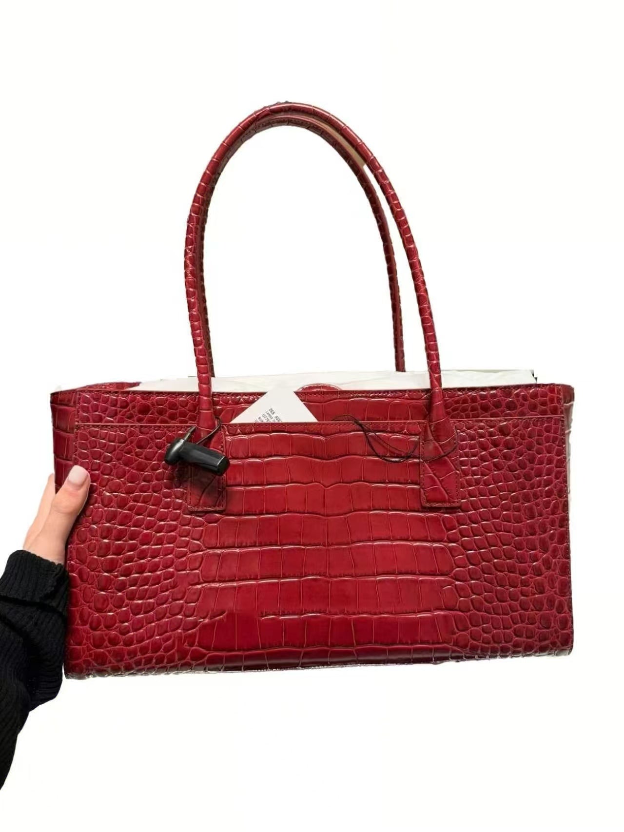 Crocodile-embossed tote bag