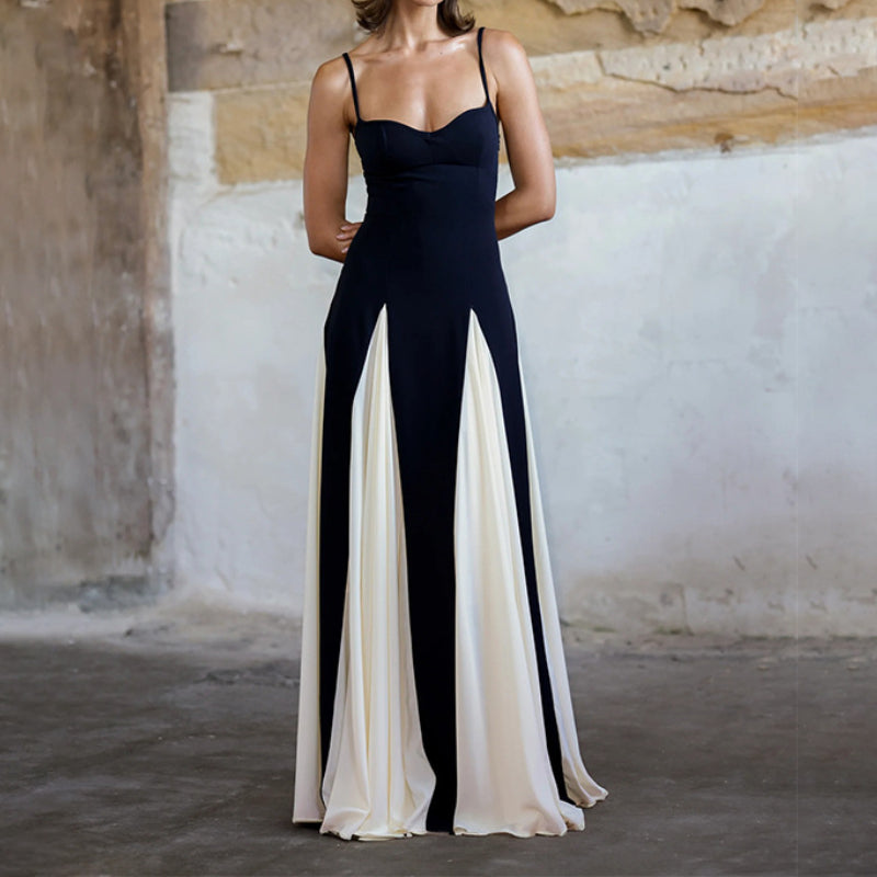 Slim-Fit Contrast Color Halter Dress