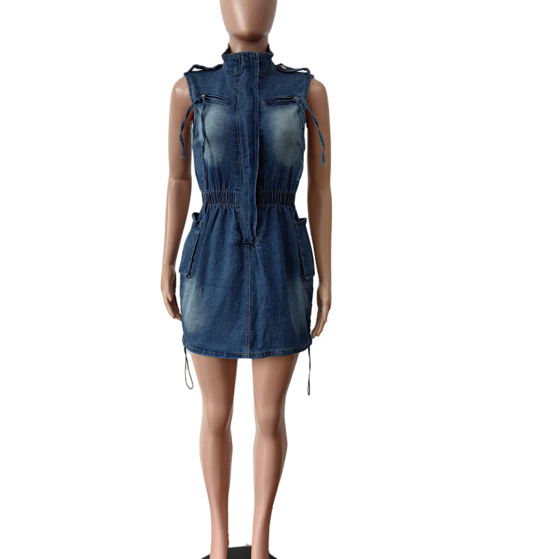 Vest drawstring slim dress