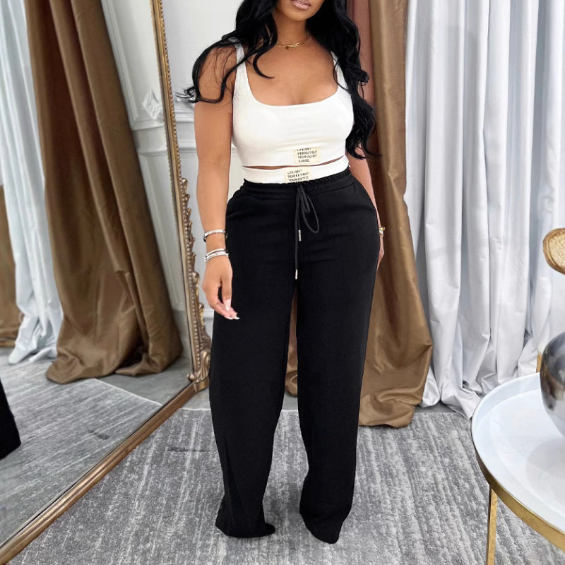 Sports tank top and drawstring wide-leg pants set