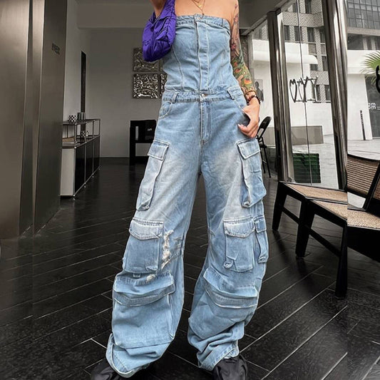 Denim Cargo Jumpsuit