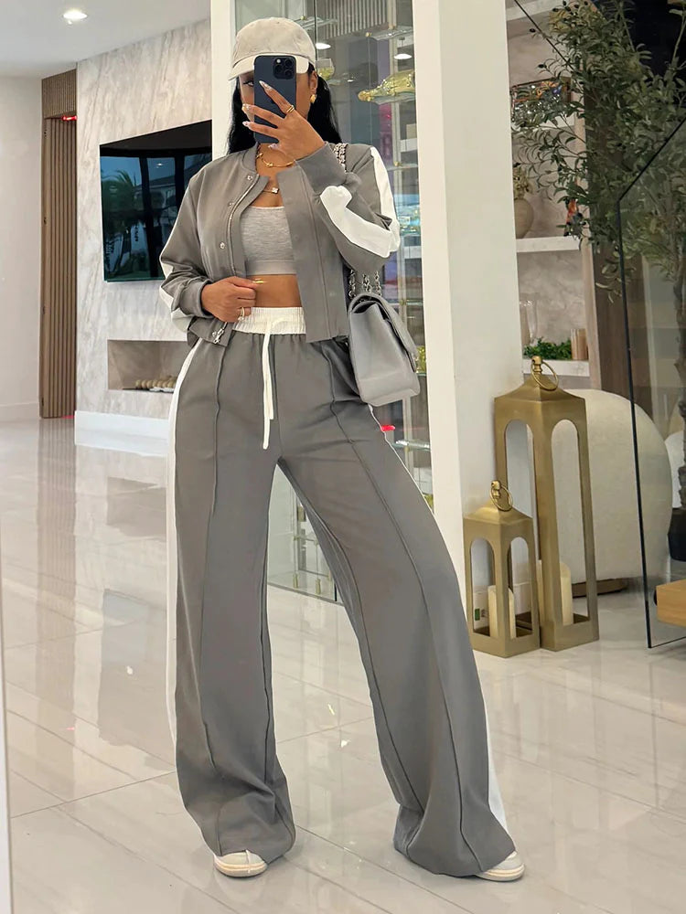 Contrast Crop Top & Wide Pants Set