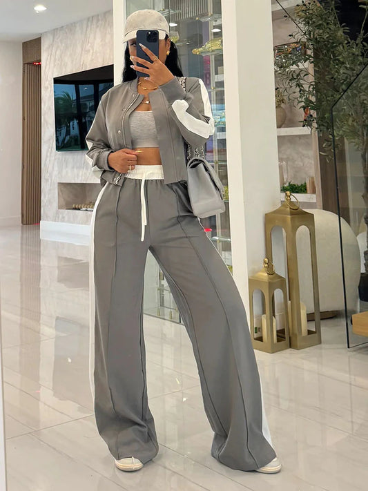 Contrast Crop Top & Wide Pants Set