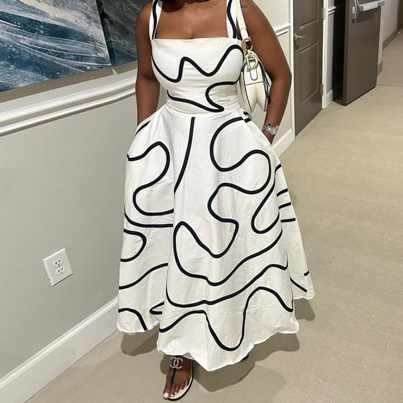 Square collar Cinched Waist slip dress