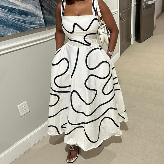 Square collar Cinched Waist slip dress