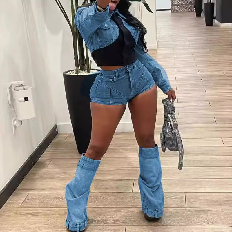 Color-Blocking Slim-Fit Denim Set