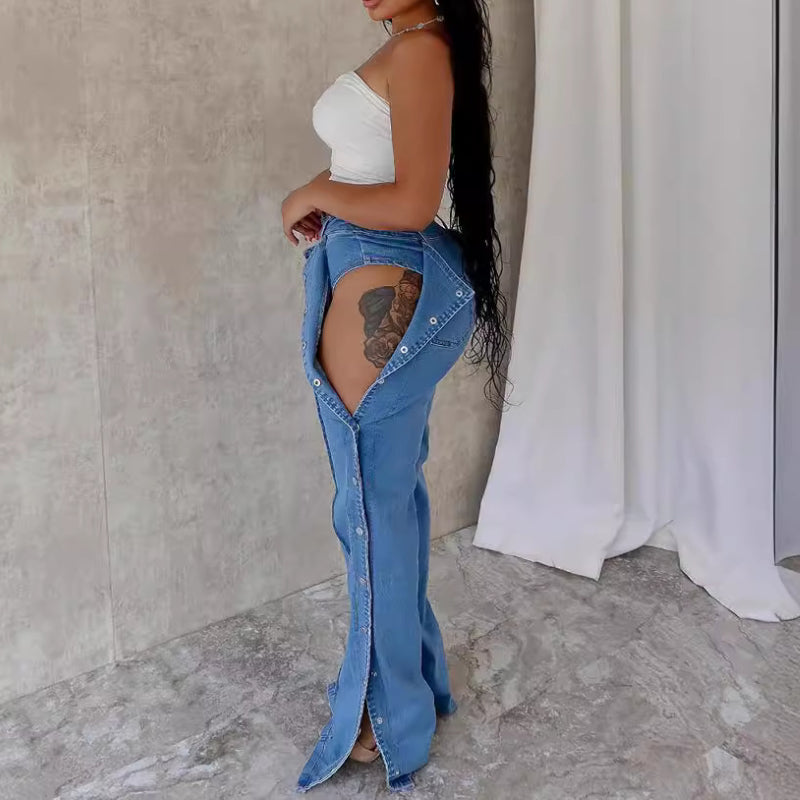 Dual-Side Button Closure Casual Pants