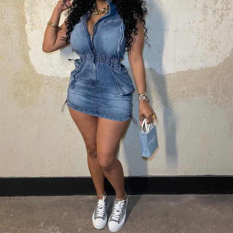 Vest drawstring slim dress