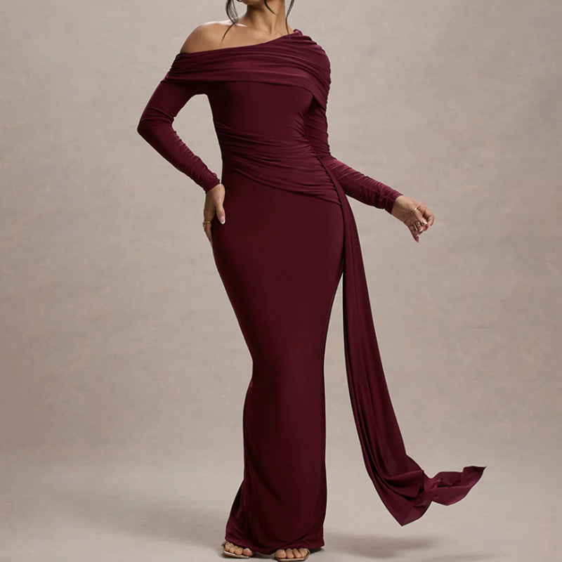 Off-Shoulder Ribbon Wrap Bodycon Dress